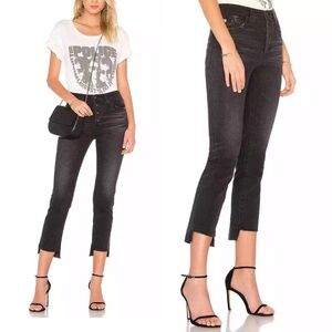 AG Adriano Goldschmied Women's Black Isabelle Button Up Straight Crop Jeans 27 R